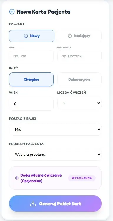 Formularz: dane pacjenta, jednostka chorobowa